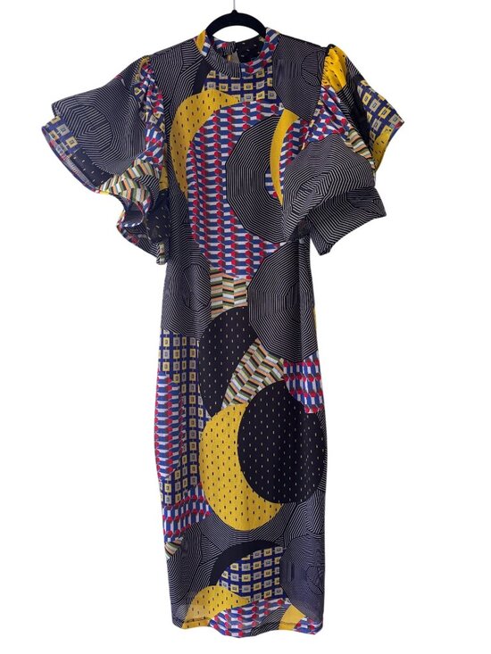 CQ by CQ Dresses & Skirts - CQ by CQ Colorful Womens Dress With Abstract Print Ruffle Sleeves Midi